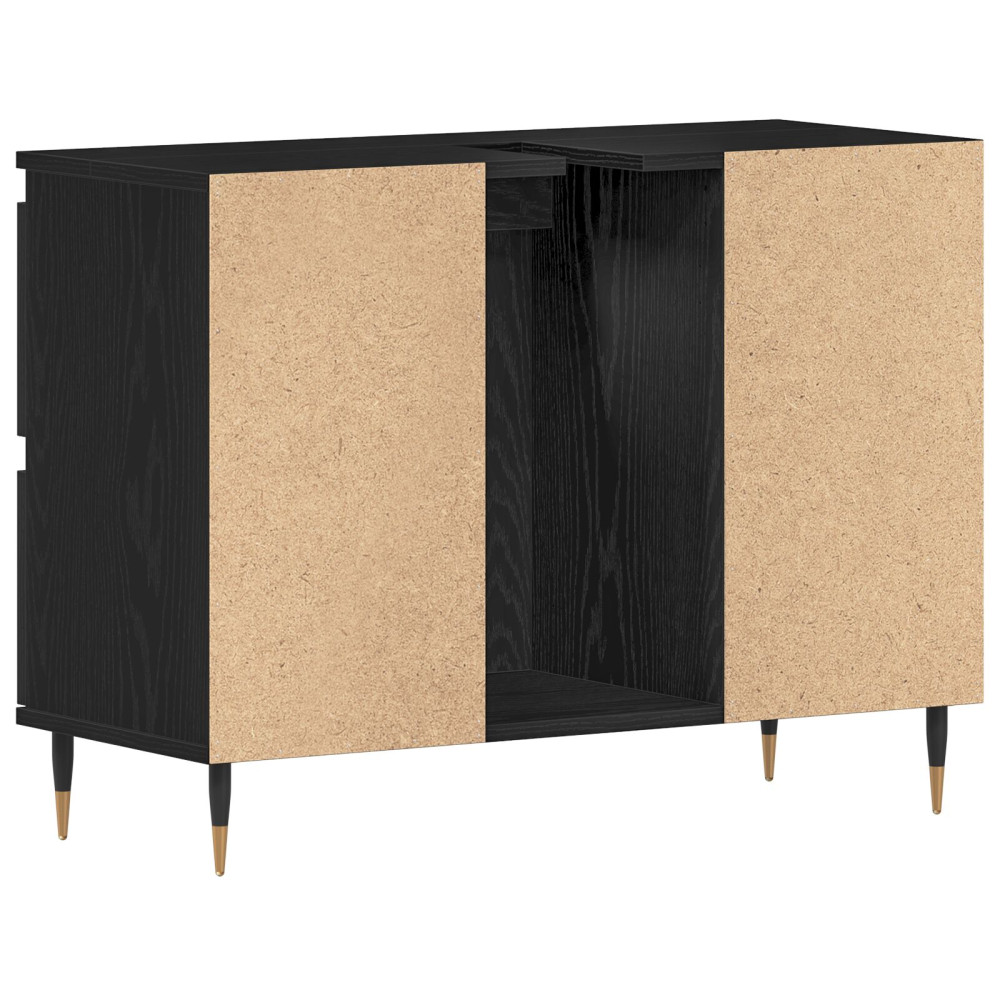 Produktbild för Badrumsskåp med handfat med låda Svart Ek 80 x 33 x 60 cm