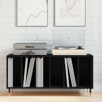 Produktbild för Skivskåp med hylla Svart Ek 100 x 38 x 48 cm Konstruerat trä