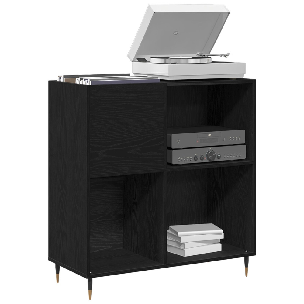 Produktbild för Skivskåp med hylla Svart Ek 85 x 38 x 89 cm Konstruerat trä