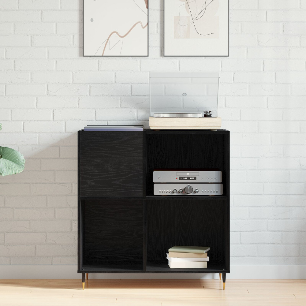 Produktbild för Skivskåp med hylla Svart Ek 85 x 38 x 89 cm Konstruerat trä