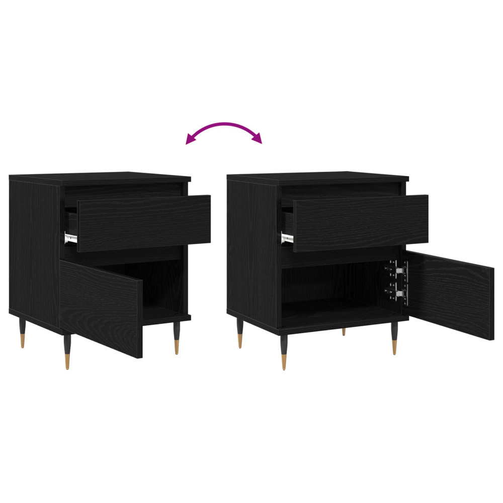 Produktbild för Nattduksbord 2 pcs Svart Ek 40 x 35 x 50 cm Konstruerat trä