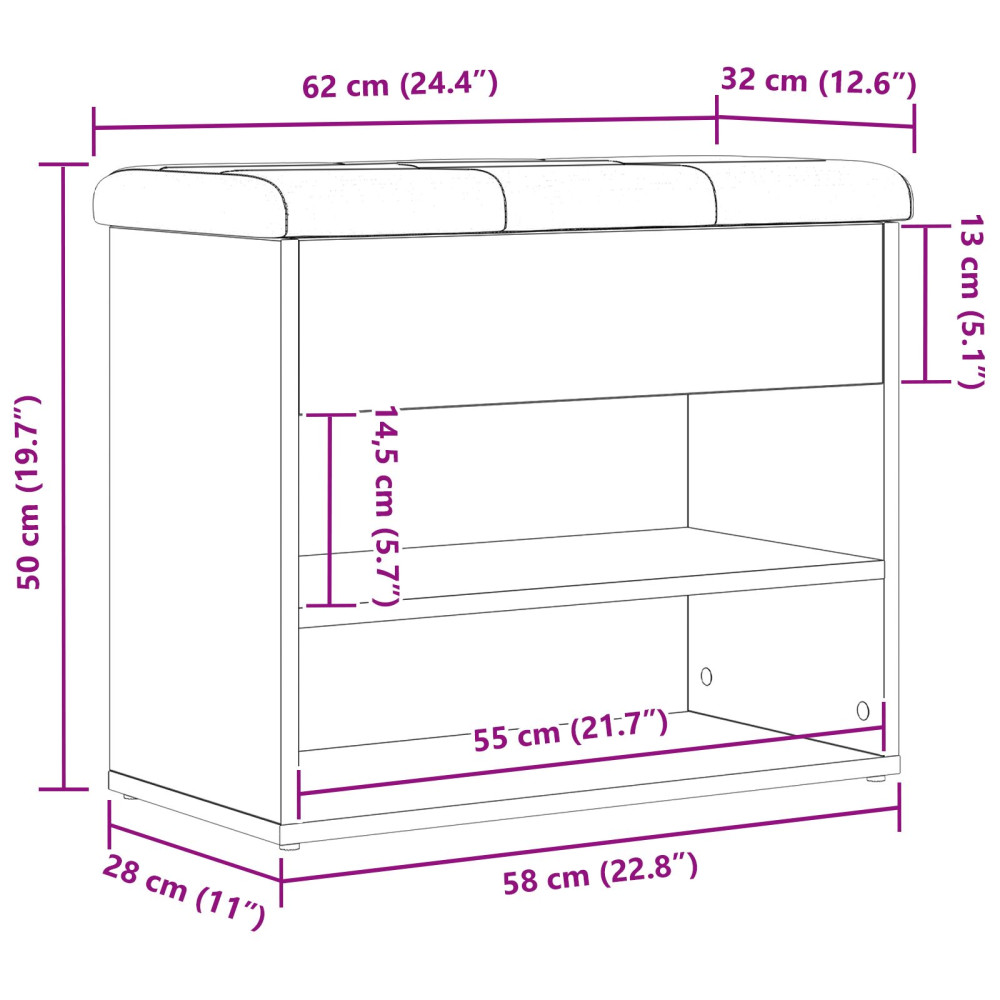 Produktbild för Förvaringsbänk Svart Ek 62 x 32 x 50 cm Konstruerat trä