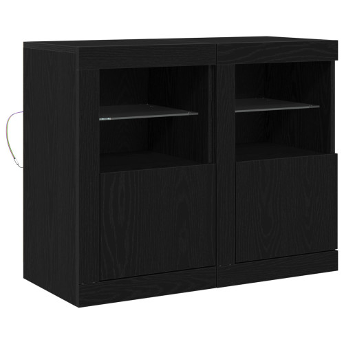 vidaXL LED-sido bord 2 pcs Svart Ek 41 x 37 x 67 cm Konstruerat trä