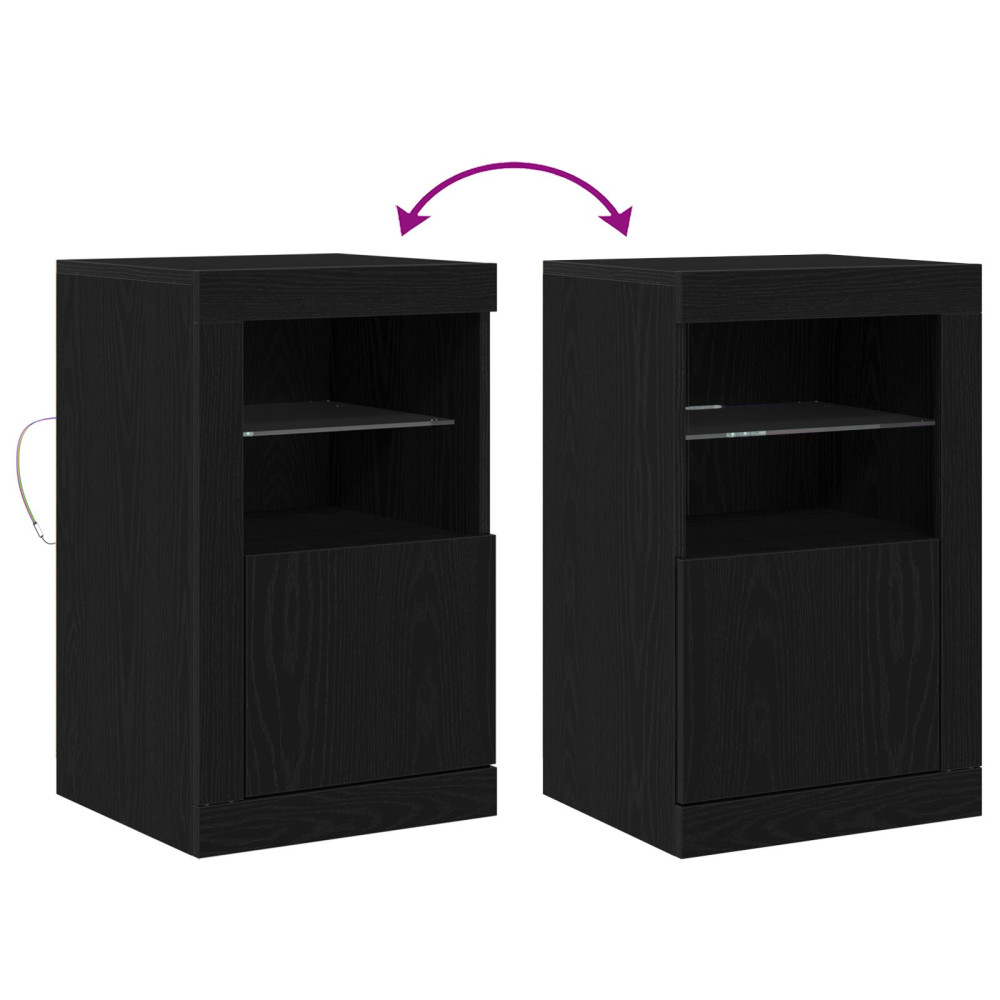 Produktbild för LED-sido bord 2 pcs Svart Ek 41 x 37 x 67 cm Konstruerat trä