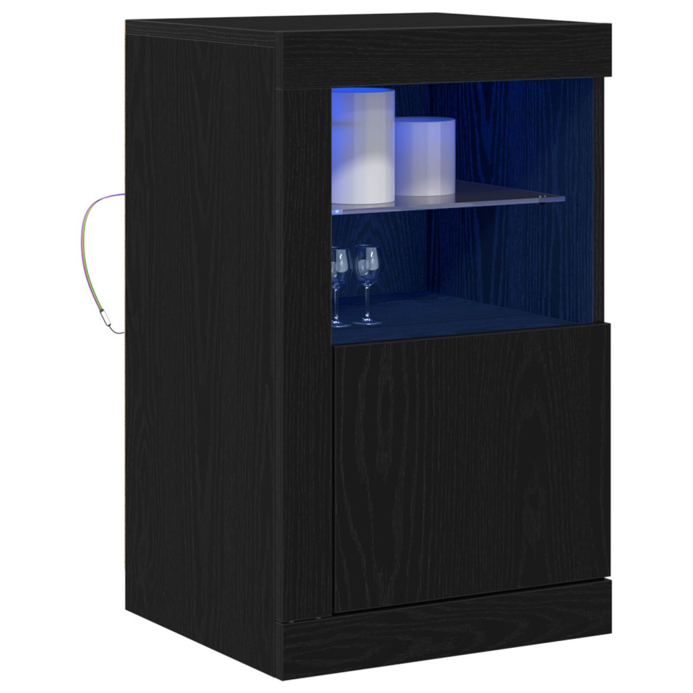 Produktbild för LED-sido bord 2 pcs Svart Ek 41 x 37 x 67 cm Konstruerat trä