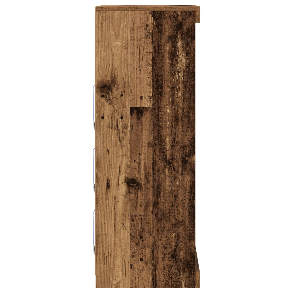 Produktbild för LED-sido bord Gammalt trä 60,5 x 37 x 100 cm Konstruerat trä
