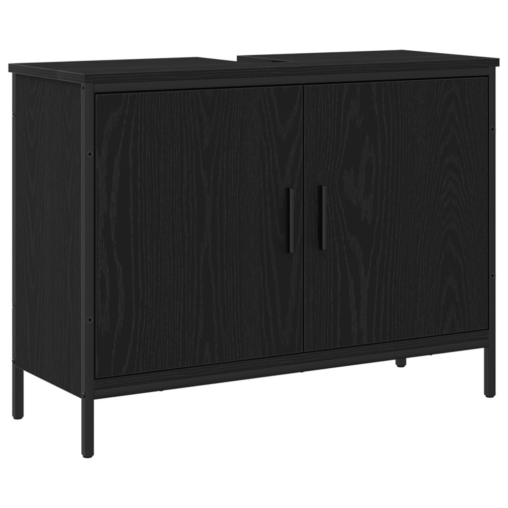 Produktbild för Badrumsskåp med handfat med lagring Svart Ek 80 x 30 x 60 cm