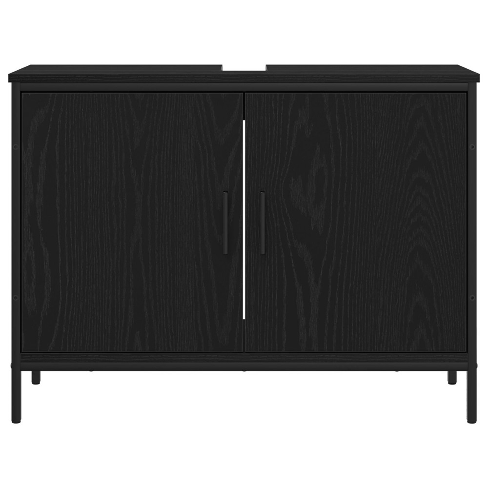 Produktbild för Badrumsskåp med handfat med lagring Svart Ek 80 x 30 x 60 cm