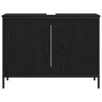 Produktbild för Badrumsskåp med handfat med lagring Svart Ek 80 x 30 x 60 cm