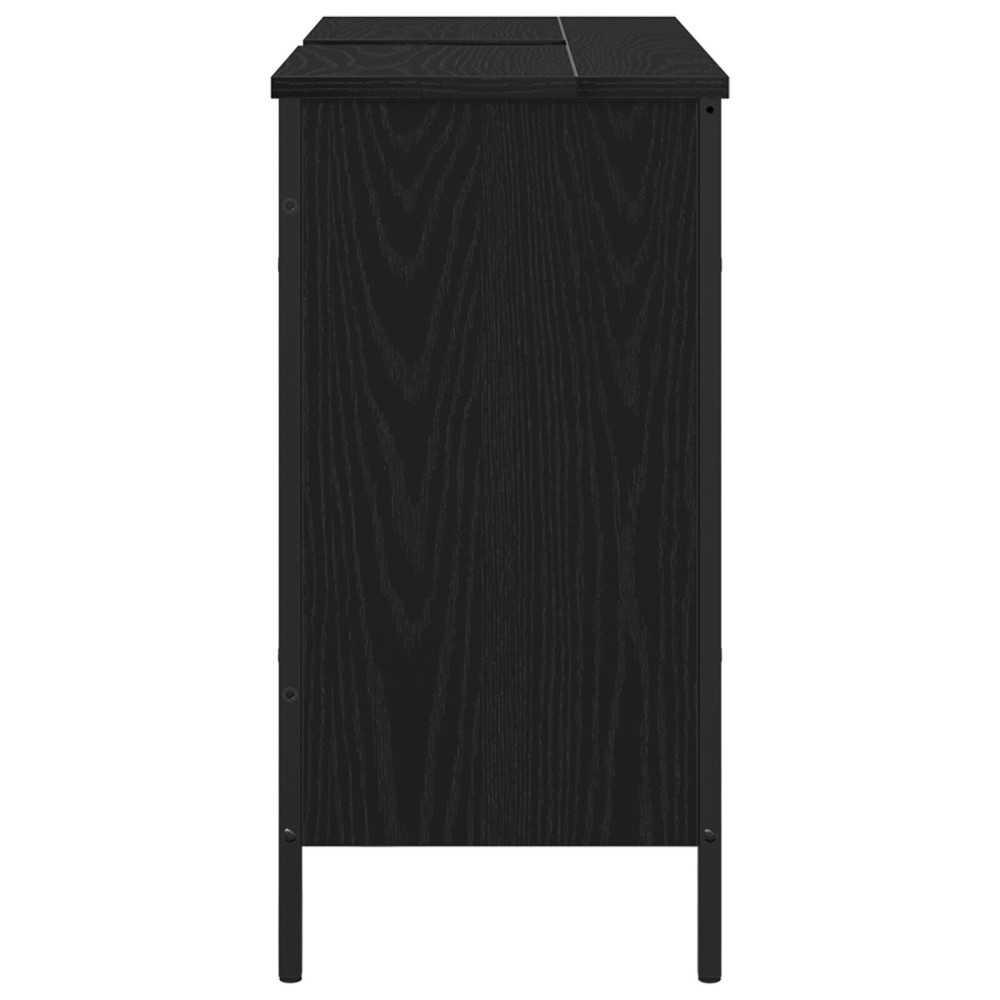 Produktbild för Badrumsskåp med handfat med lagring Svart Ek 80 x 30 x 60 cm