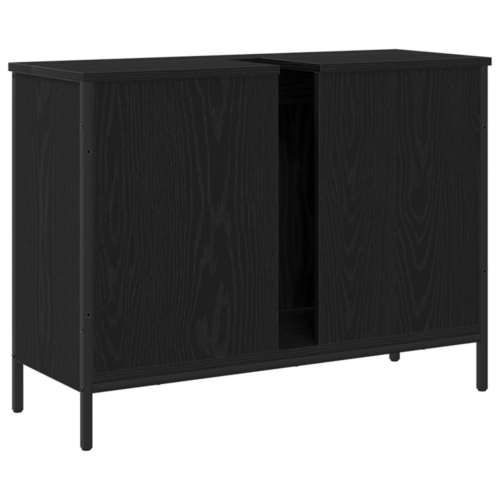 Produktbild för Badrumsskåp med handfat med lagring Svart Ek 80 x 30 x 60 cm