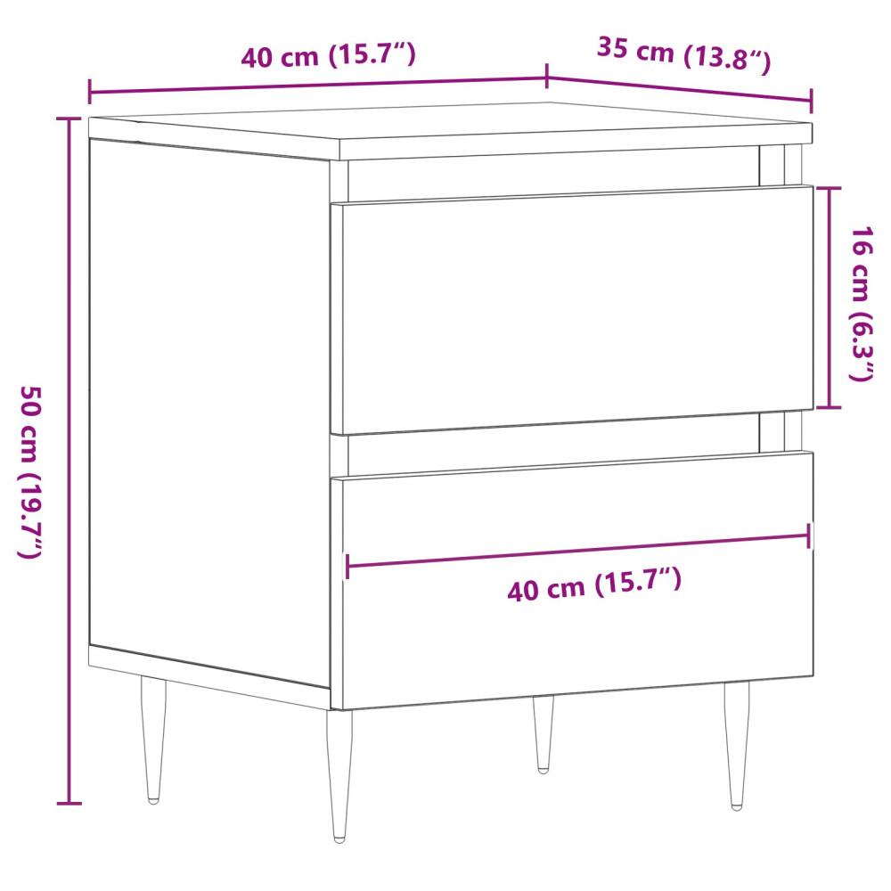 Produktbild för Nattduksbord med låda Svart Ek 40 x 35 x 50 cm Konstruerat trä