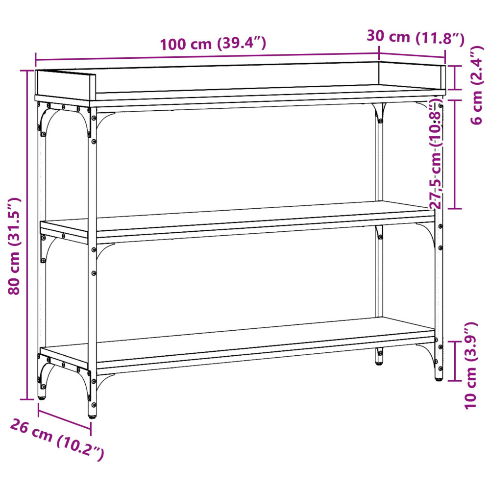 Produktbild för Konsolbord med hylla med lagring Svart ek 100 x 30 x 80 cm