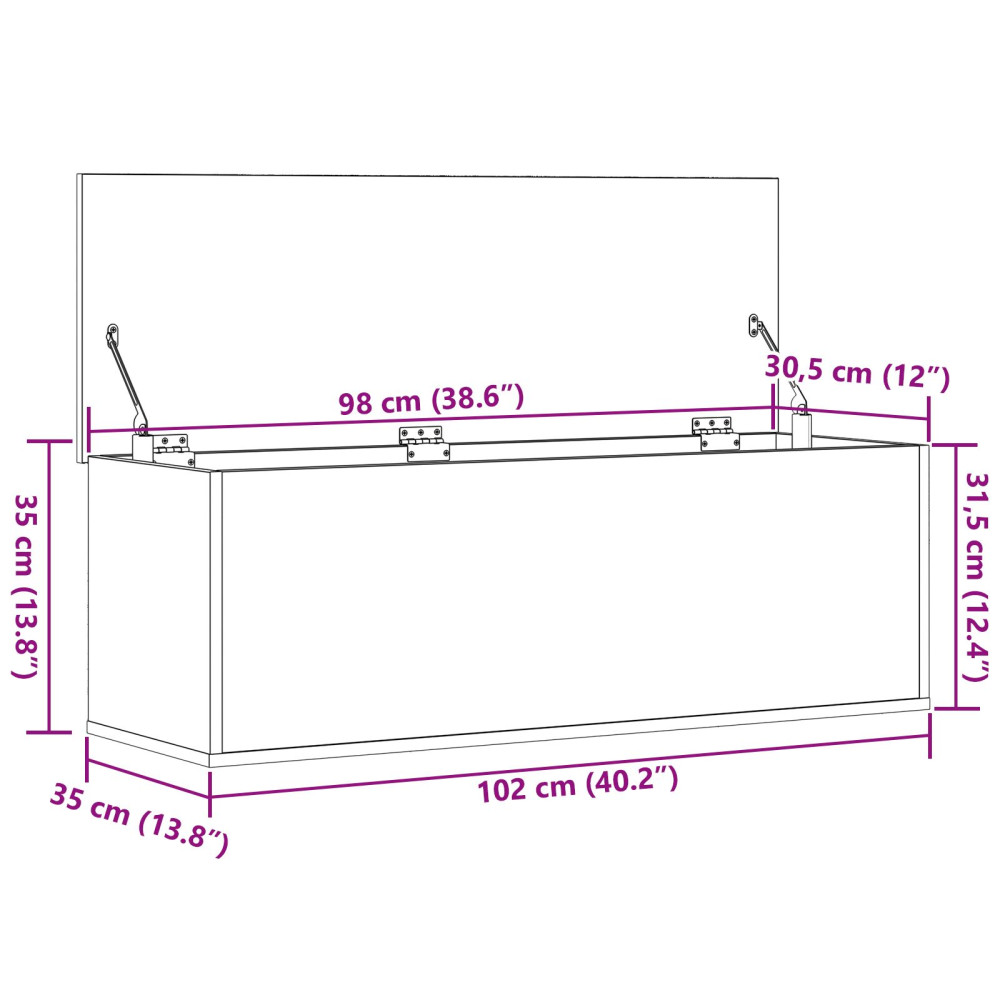 Produktbild för Förvaringslåda Svart Ek 102 x 35 x 35 cm Konstruerat trä