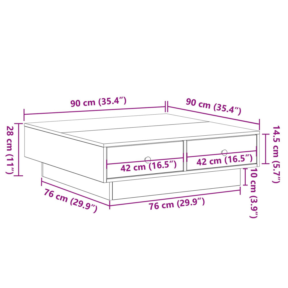 Produktbild för Kaffeebord Gammalt trä 90 x 90 x 28 cm Konstruerat trä