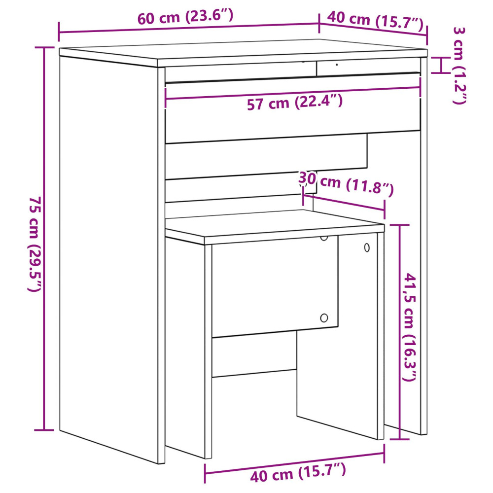 Produktbild för Sminkbord med låda artisan ek 60 x 40 x 75 cm Konstruerat trä