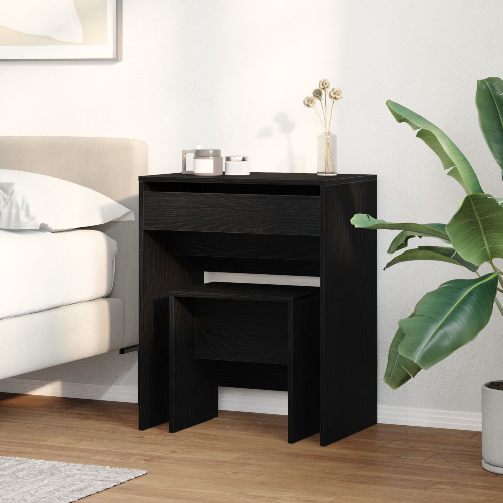 Produktbild för Sminkbord med låda Svart ek 60 x 40 x 75 cm Konstruerat trä