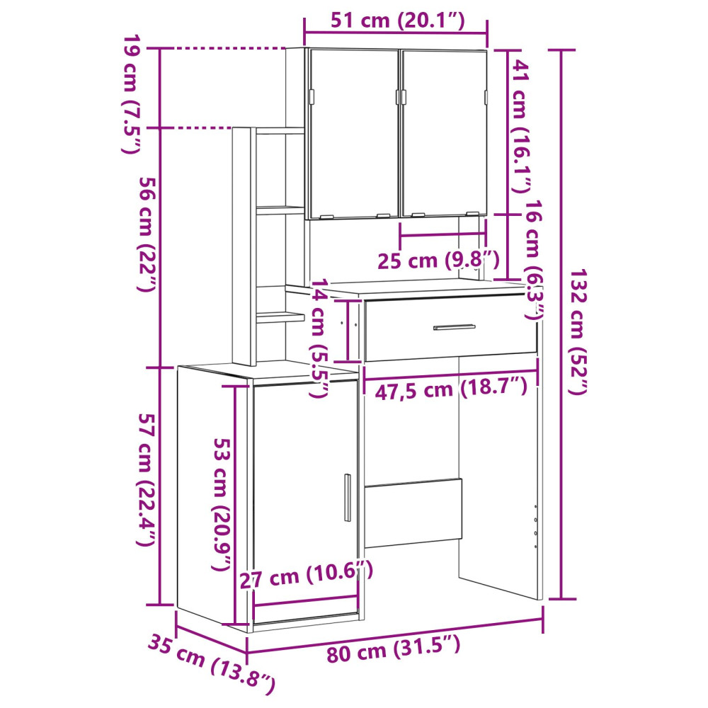 Produktbild för Smyckebord Gammalt trä 80 x 35 x 132 cm Konstruerat trä