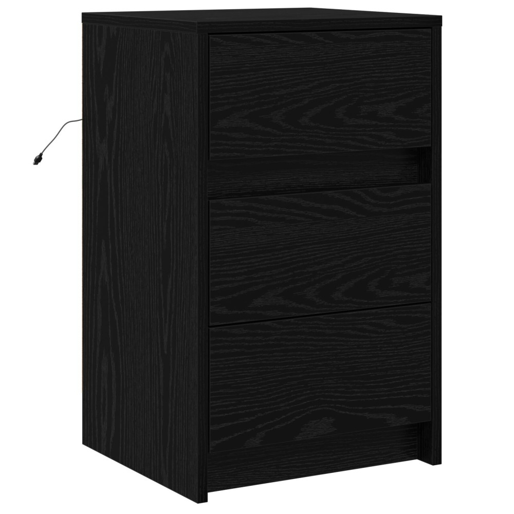Produktbild för Nattduksbord med låda Svart Ek 38 x 34 x 61 cm Konstruerat trä