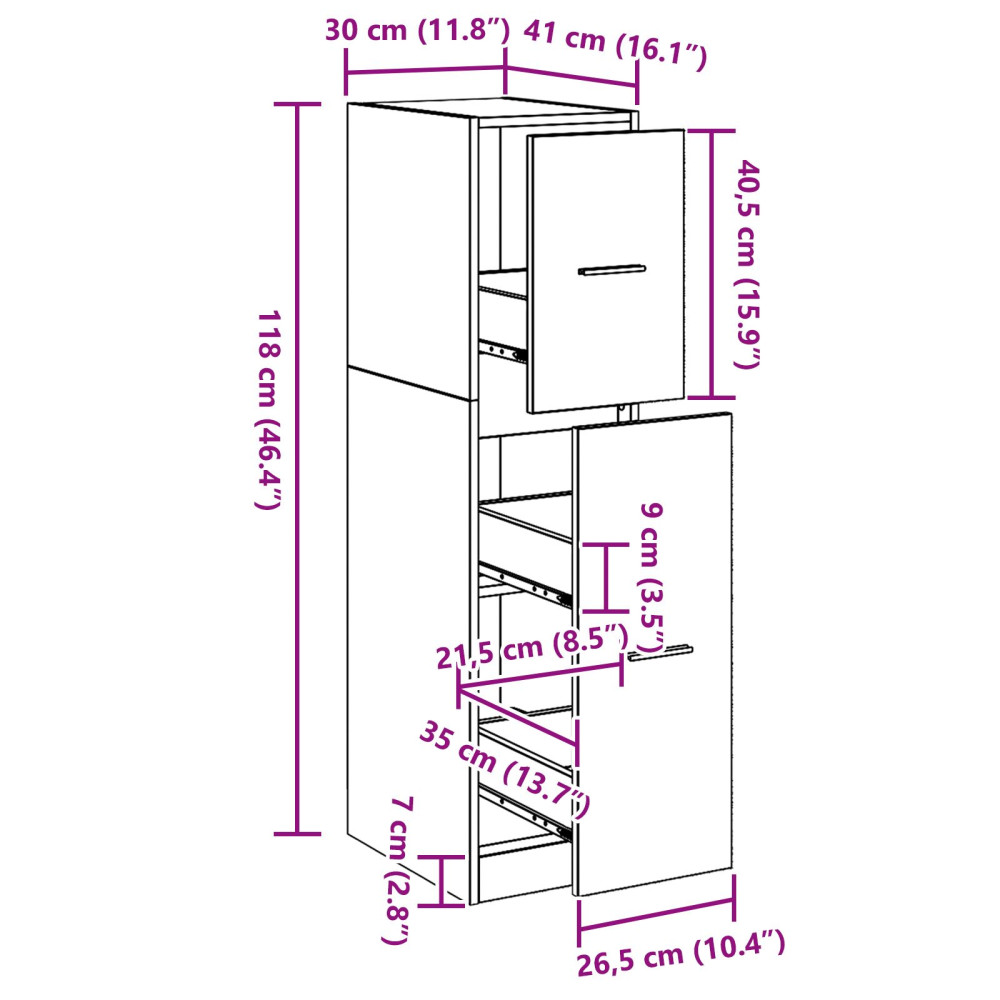 Produktbild för Apoteksskåp Svart ek 30 x 41 x 118 cm Konstruerat trä