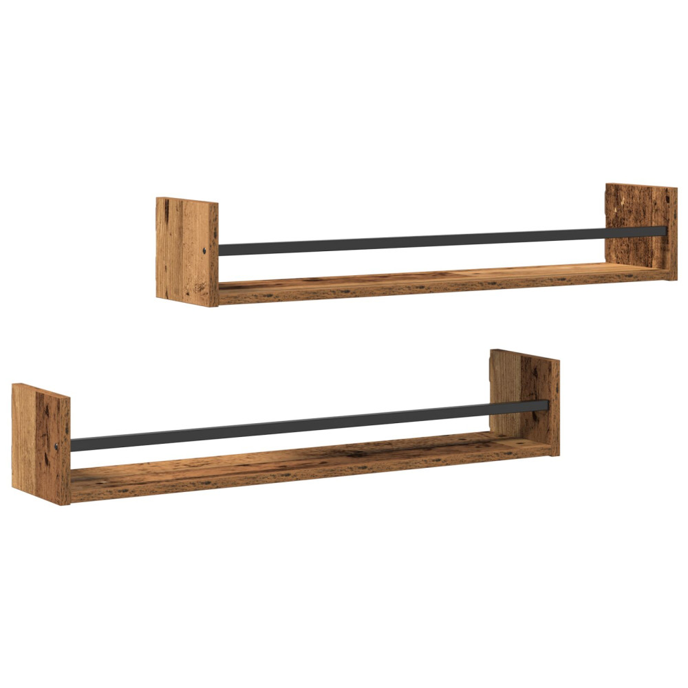 Produktbild för Vägg hylla Väggmonterad 2 pcs Gammalt trä 80 x 16 x 14 cm