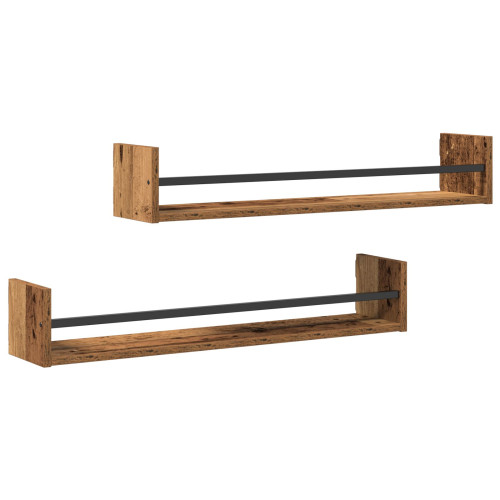 vidaXL Vägg hylla Väggmonterad 2 pcs Gammalt trä 80 x 16 x 14 cm