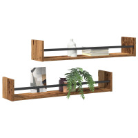 Produktbild för Vägg hylla Väggmonterad 2 pcs Gammalt trä 80 x 16 x 14 cm