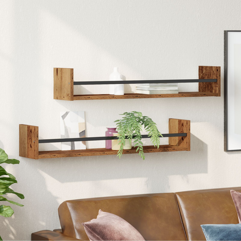 Produktbild för Vägg hylla Väggmonterad 2 pcs Gammalt trä 80 x 16 x 14 cm