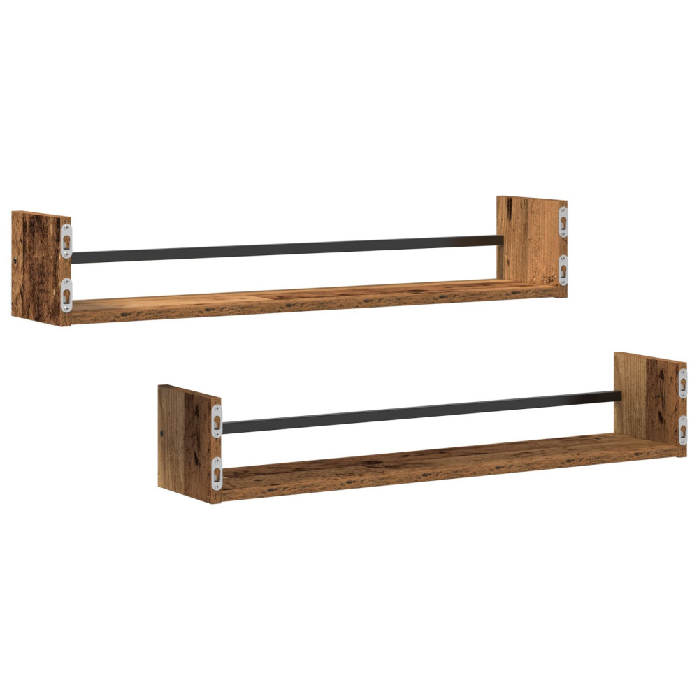 Produktbild för Vägg hylla Väggmonterad 2 pcs Gammalt trä 80 x 16 x 14 cm