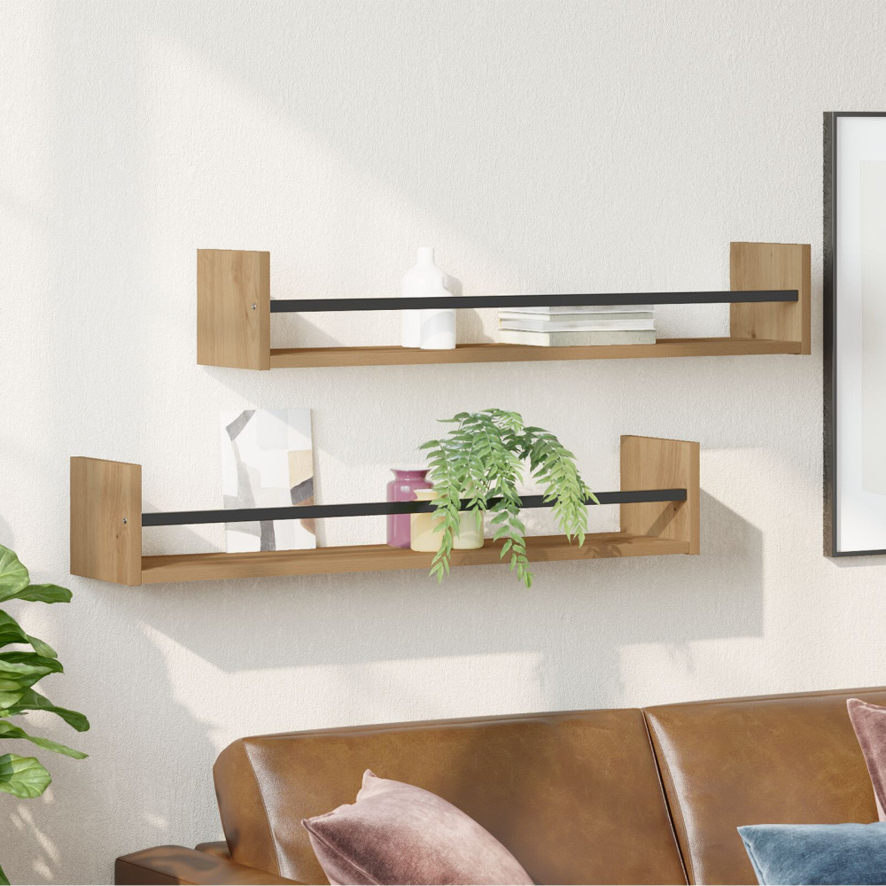 Produktbild för Vägg hylla Väggmonterad 2 pcs Artisan Ek 80 x 16 x 14 cm