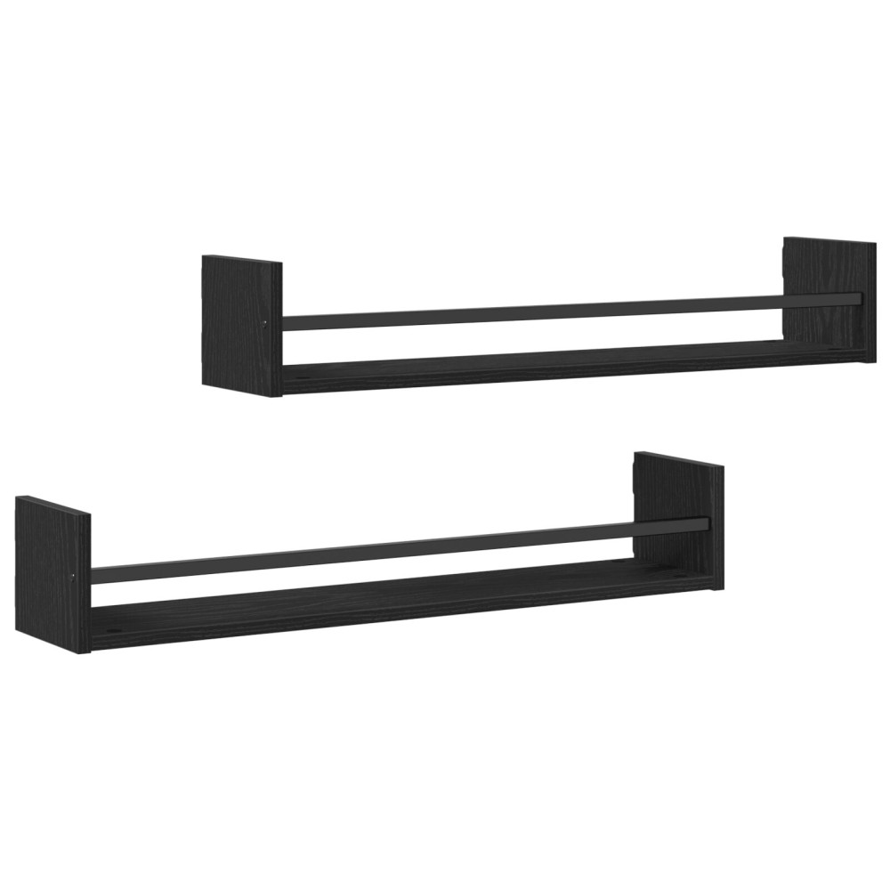 Produktbild för Vägg hylla Väggmonterad 2 pcs Svart Ek 80 x 16 x 14 cm