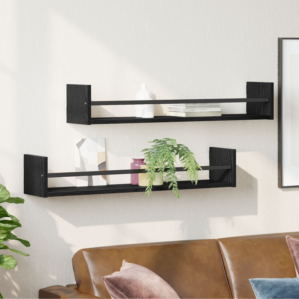 Produktbild för Vägg hylla Väggmonterad 2 pcs Svart Ek 80 x 16 x 14 cm