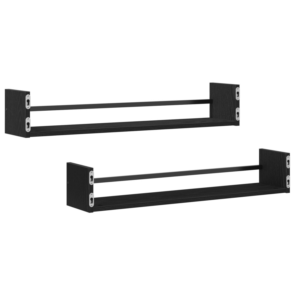 Produktbild för Vägg hylla Väggmonterad 2 pcs Svart Ek 80 x 16 x 14 cm