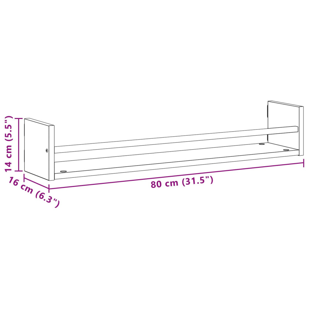 Produktbild för Vägg hylla Väggmonterad 2 pcs Svart Ek 80 x 16 x 14 cm