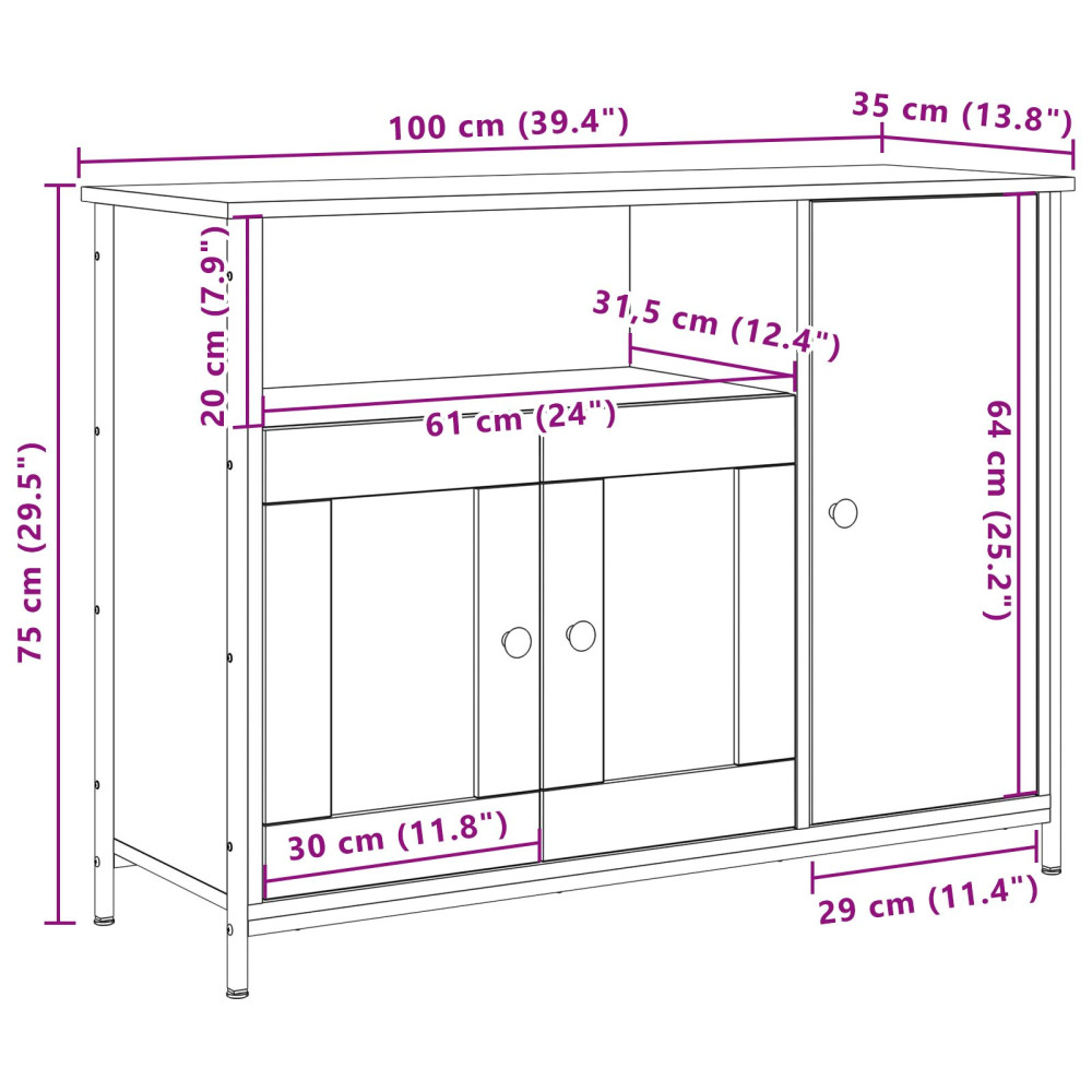 Produktbild för Sideboard Artisan Ek 100 x 35 x 75 cm