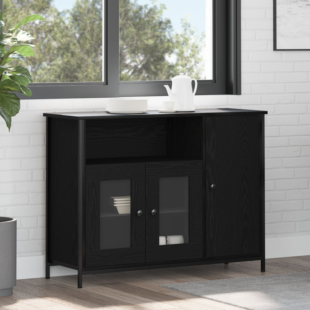 Produktbild för Sideboard Svart Ek 100 x 35 x 75 cm