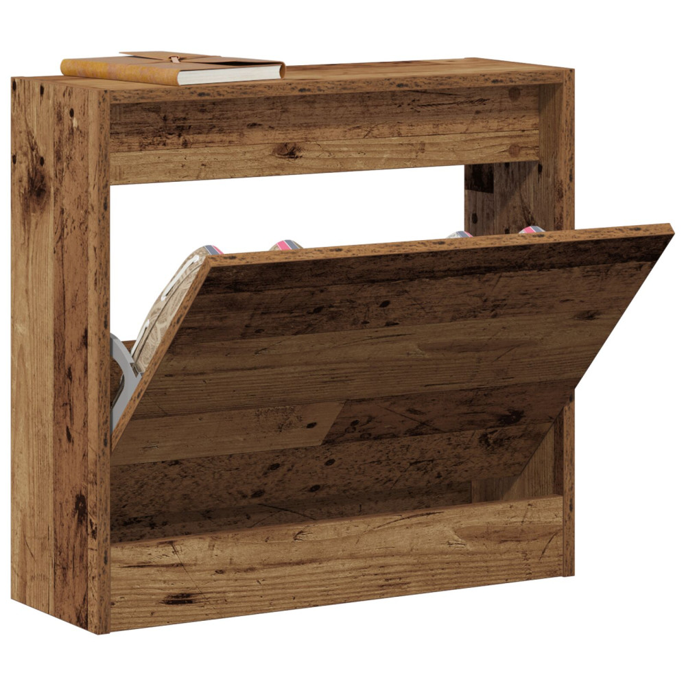 Produktbild för Skoskåp med hylla Gammalt trä 60 x 21 x 57 cm Konstruerat trä