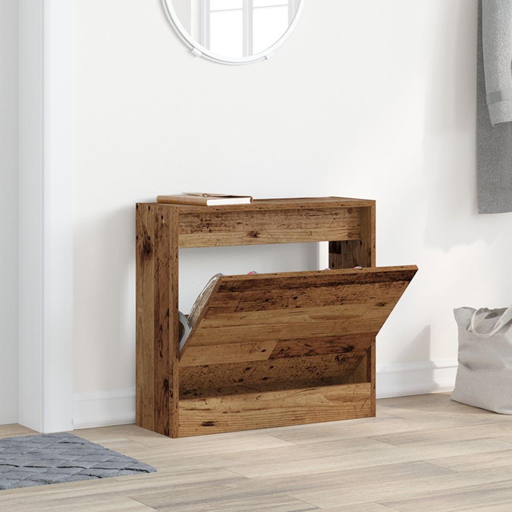 Produktbild för Skoskåp med hylla Gammalt trä 60 x 21 x 57 cm Konstruerat trä