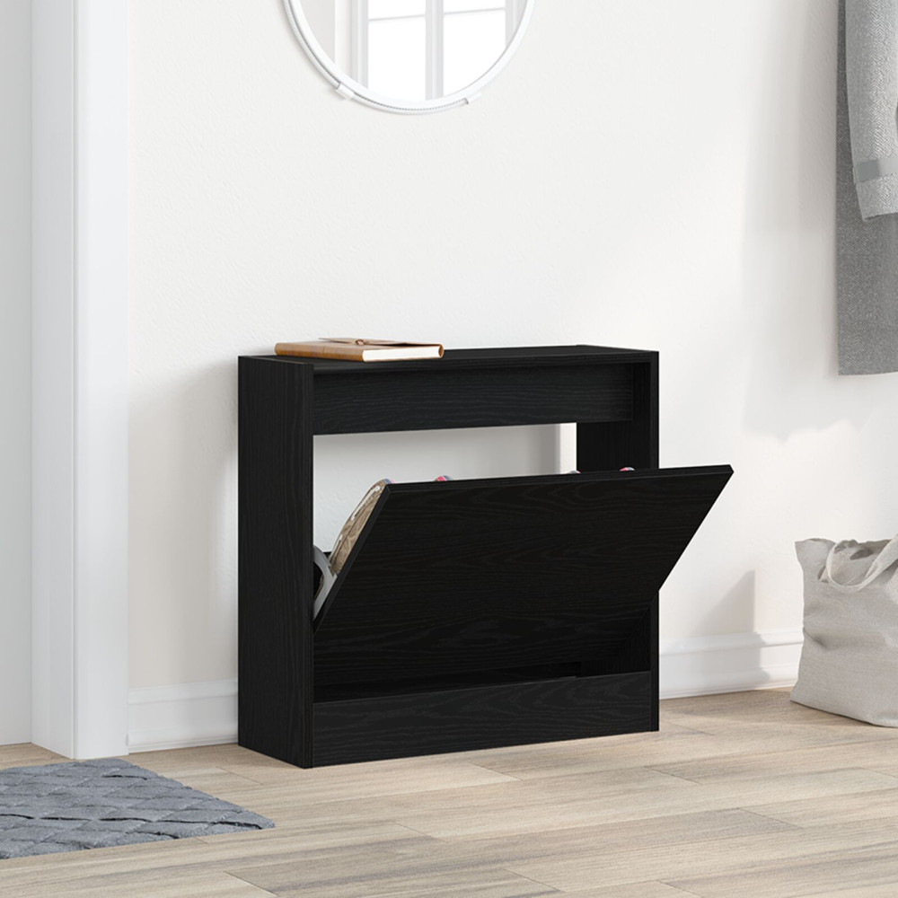 Produktbild för Skoskåp med hylla Svart Ek 60 x 21 x 57 cm Konstruerat trä