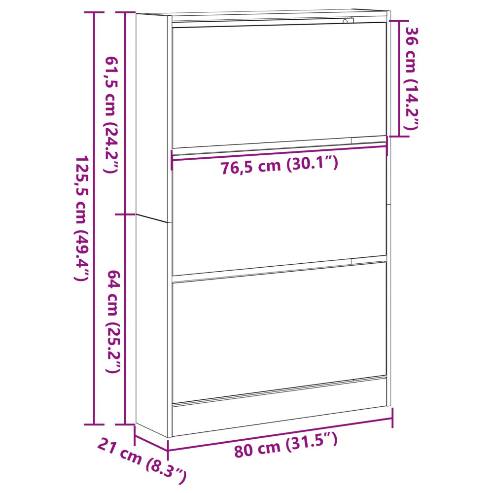 Produktbild för Skoskåp med dörr Gammalt trä 80 x 21 x 125,5 cm Konstruerat trä