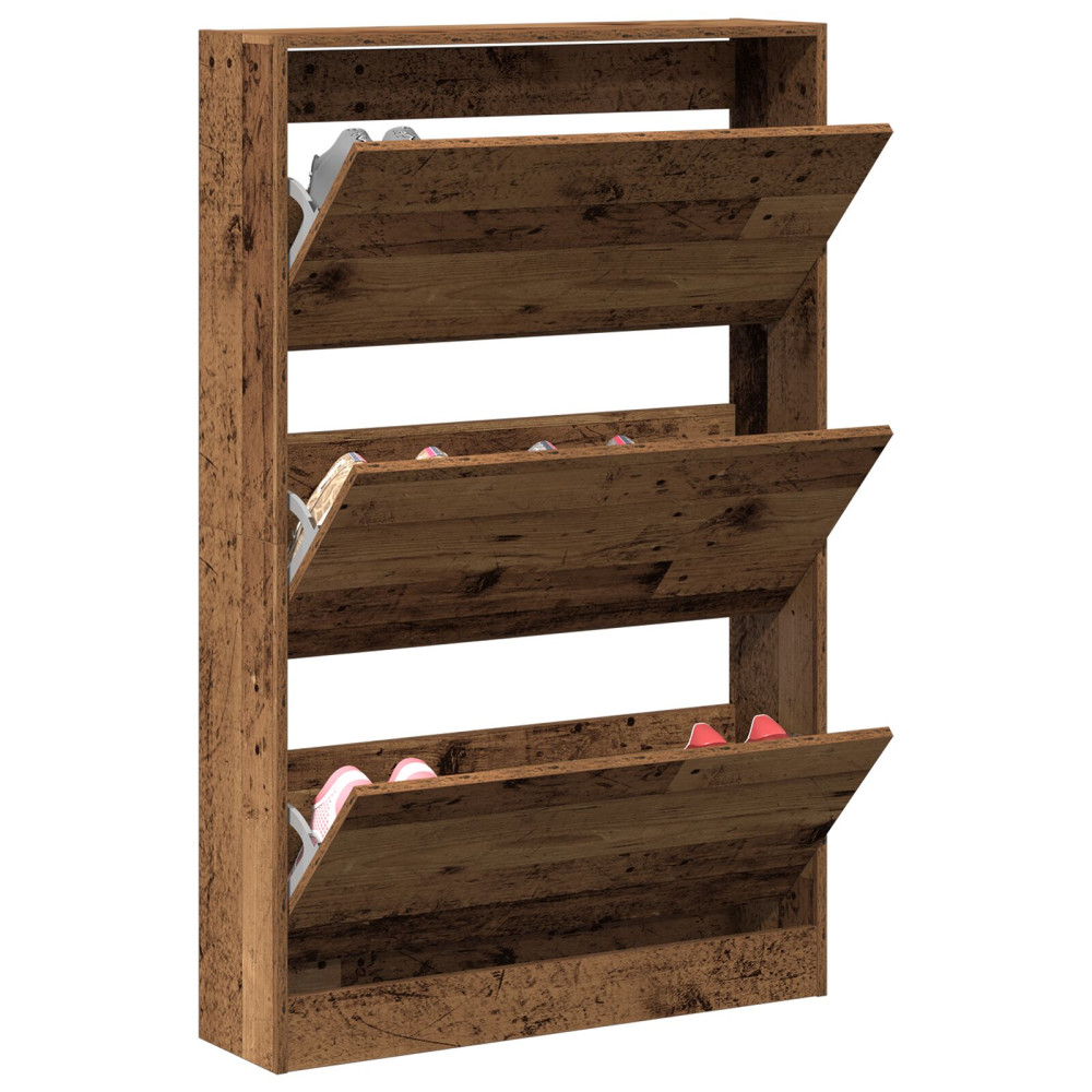 Produktbild för Skoskåp med dörr Gammalt trä 80 x 21 x 125,5 cm Konstruerat trä