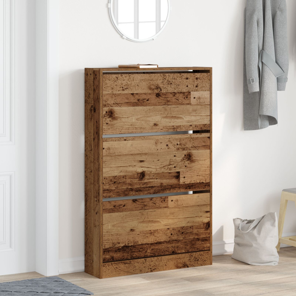 Produktbild för Skoskåp med dörr Gammalt trä 80 x 21 x 125,5 cm Konstruerat trä