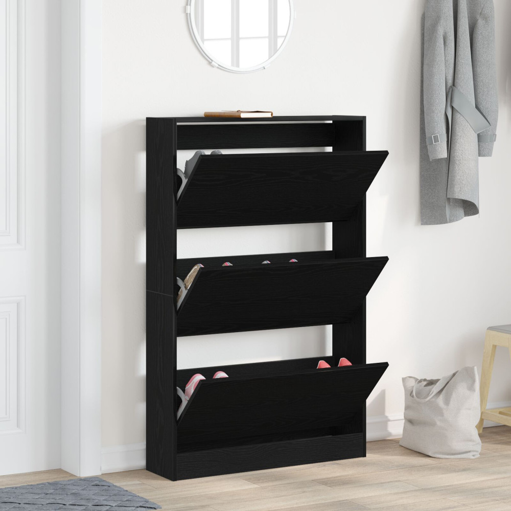 Produktbild för Skoskåp med hylla Svart Ek 80 x 21 x 125,5 cm Konstruerat trä