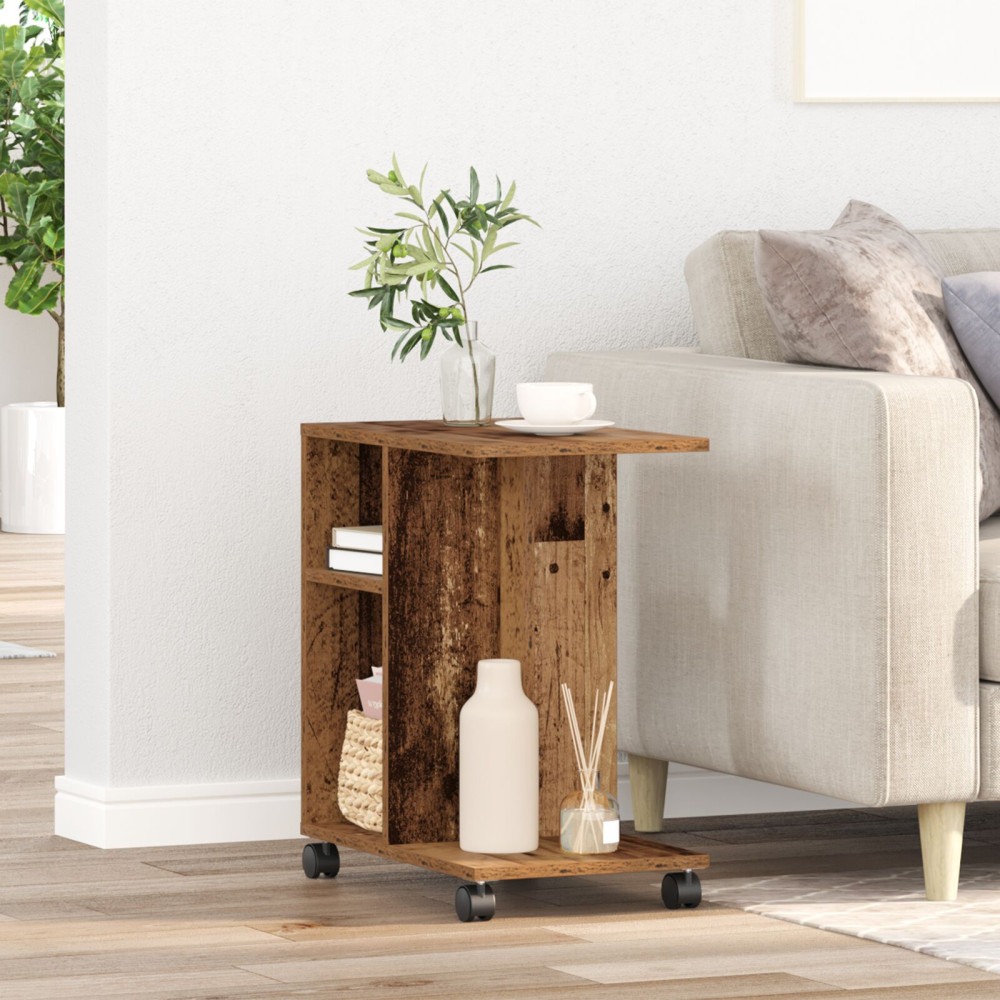 Produktbild för Sidobord med hylla Gammalt trä 50 x 30 x 55 cm Konstruerat trä