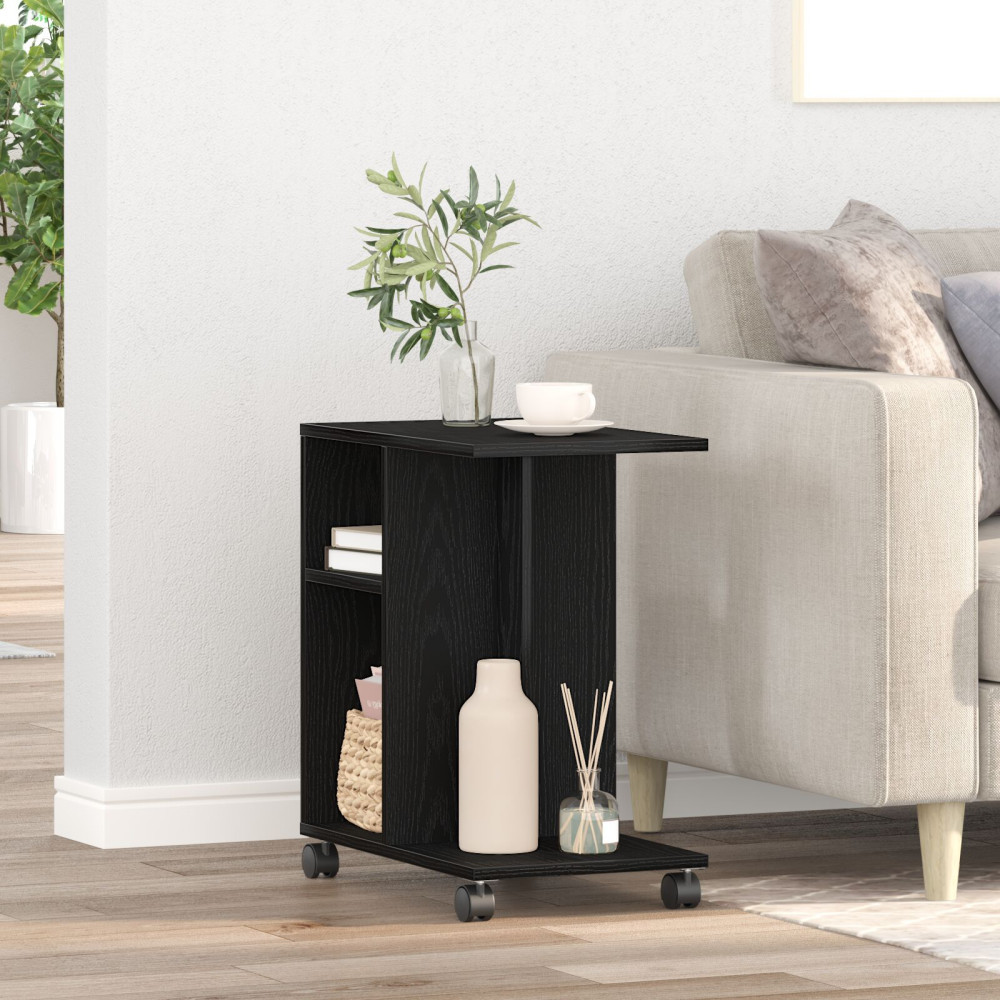 Produktbild för Sidobord med hylla Svart ek 50 x 30 x 55 cm Konstruerat trä