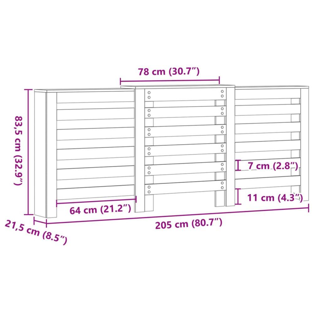 Produktbild för Radiatorlock Svart Ek 205 x 21,5 x 83,5 cm Konstruerat trä