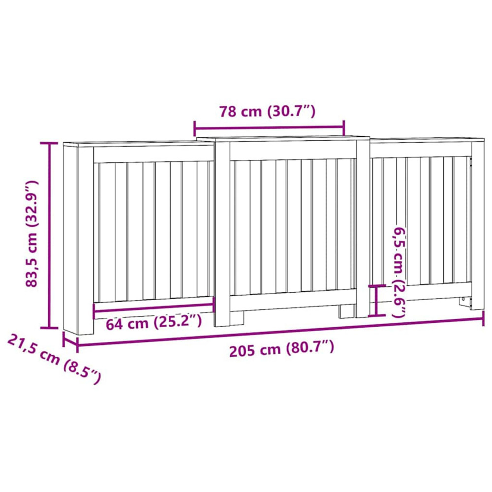 Produktbild för Radiatorlock Svart Ek 205 x 21,5 x 83,5 cm Konstruerat trä