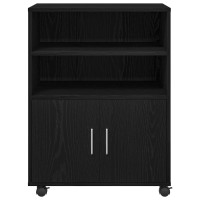 Produktbild för Skåp med hylla med hjul med lagring Svart Ek 60 x 48 x 74.5 cm