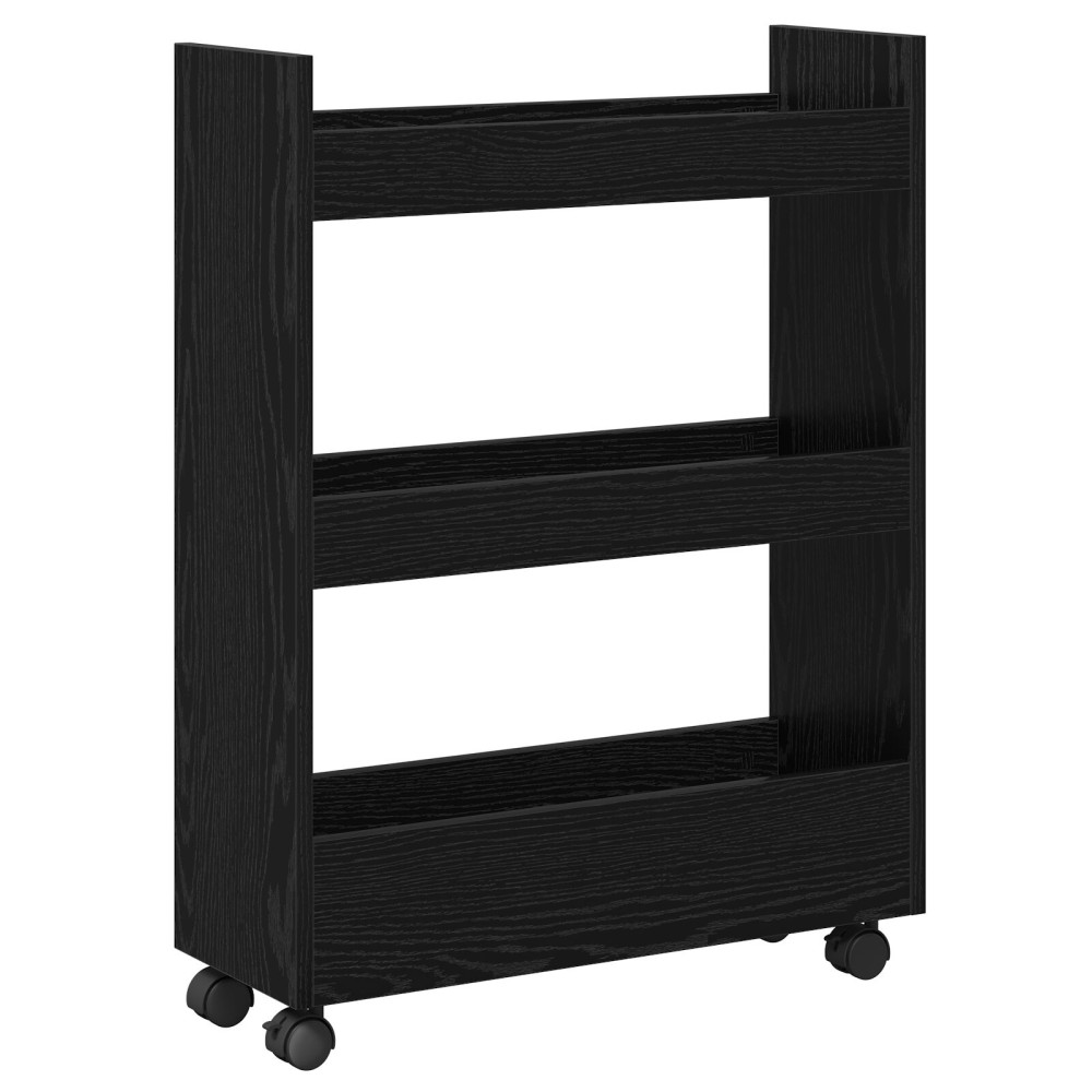 Produktbild för Smal förvaringsvagn Svart Ek 60 x 22 x 80 cm Konstruerat trä