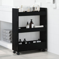 Produktbild för Smal förvaringsvagn Svart Ek 60 x 22 x 80 cm Konstruerat trä